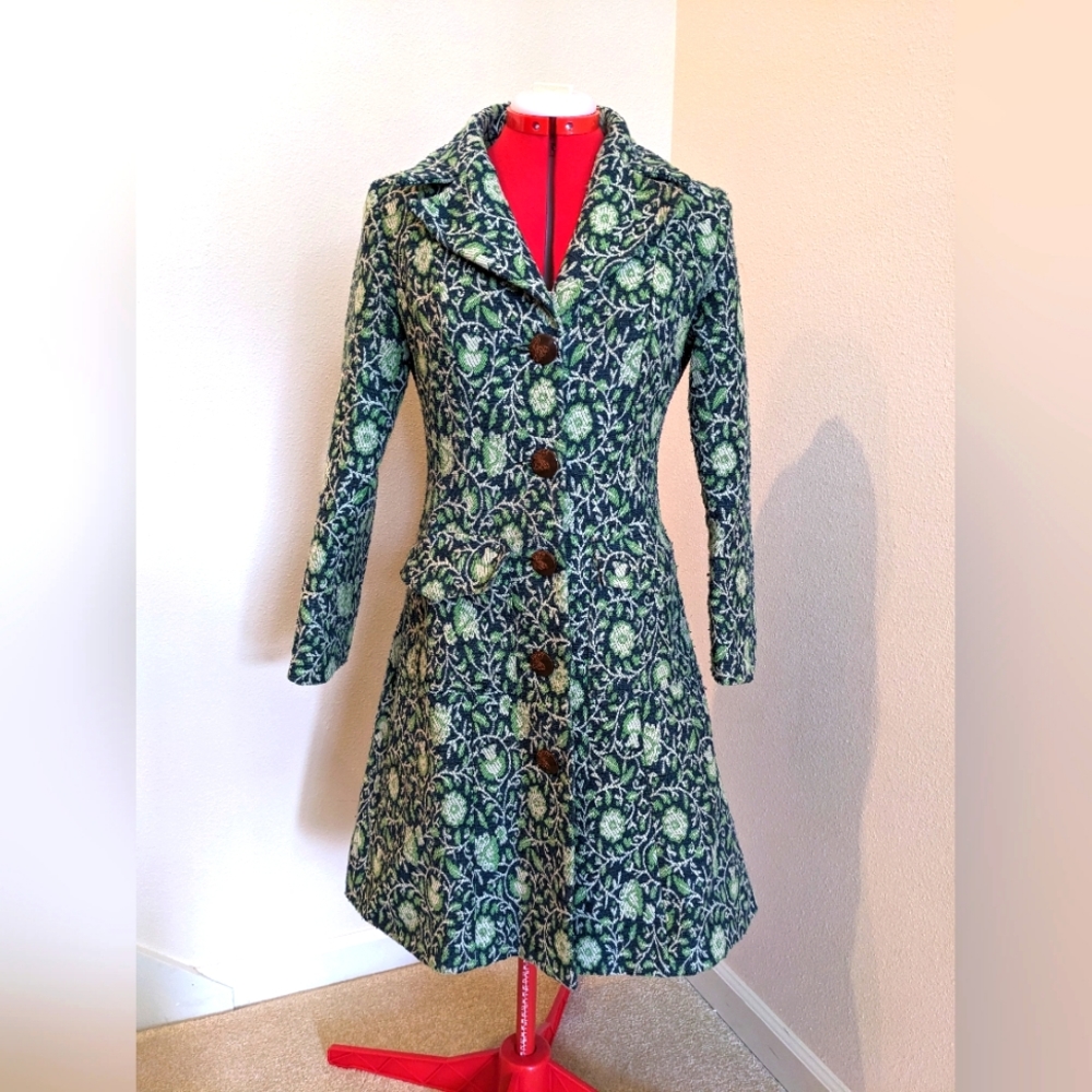 Young Essence blue and green vintage tapestry coat